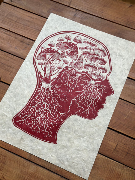 Mindcelium Block Print - Crimson Red