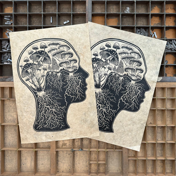 “Mindcelium” Laser etched block print
